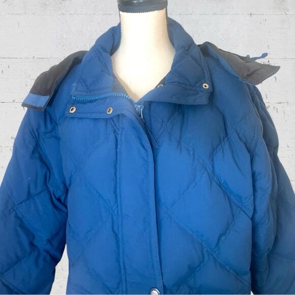 VTG LL Bean Goose Down Hooded Insulated Puffer Coat Zip Jacket Size L Blue - Picture 6 of 15